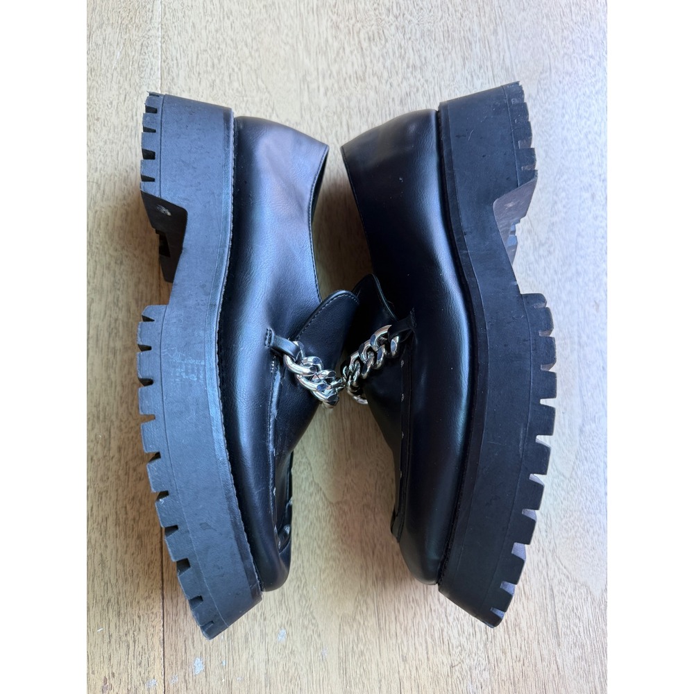ASOS DESIGN Womens Black Chunky Platform Loafers Silver Chain Goth Scene US8 - Picture 4 of 9